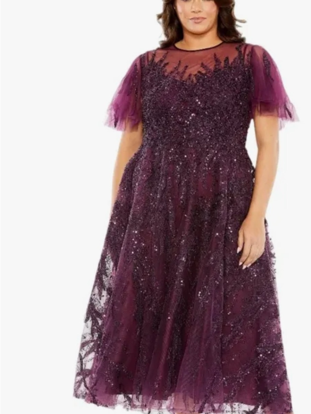 Plus-Size Plum Sequin Tulle A-Line Wedding Gown